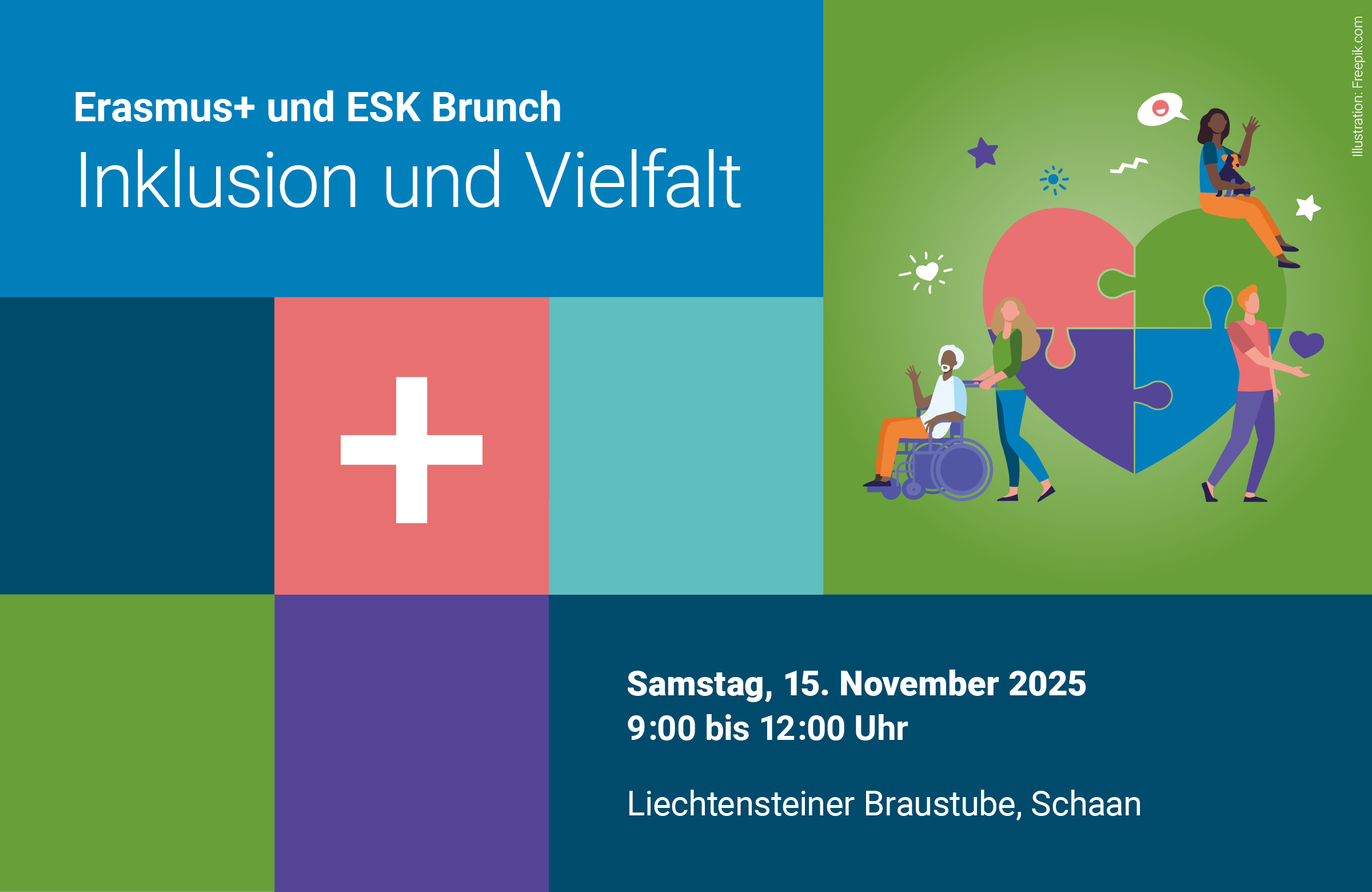 Titelbild für die Einladung zum Erasmus+ und ESK Brunch «Inklusion und Vielfalt»