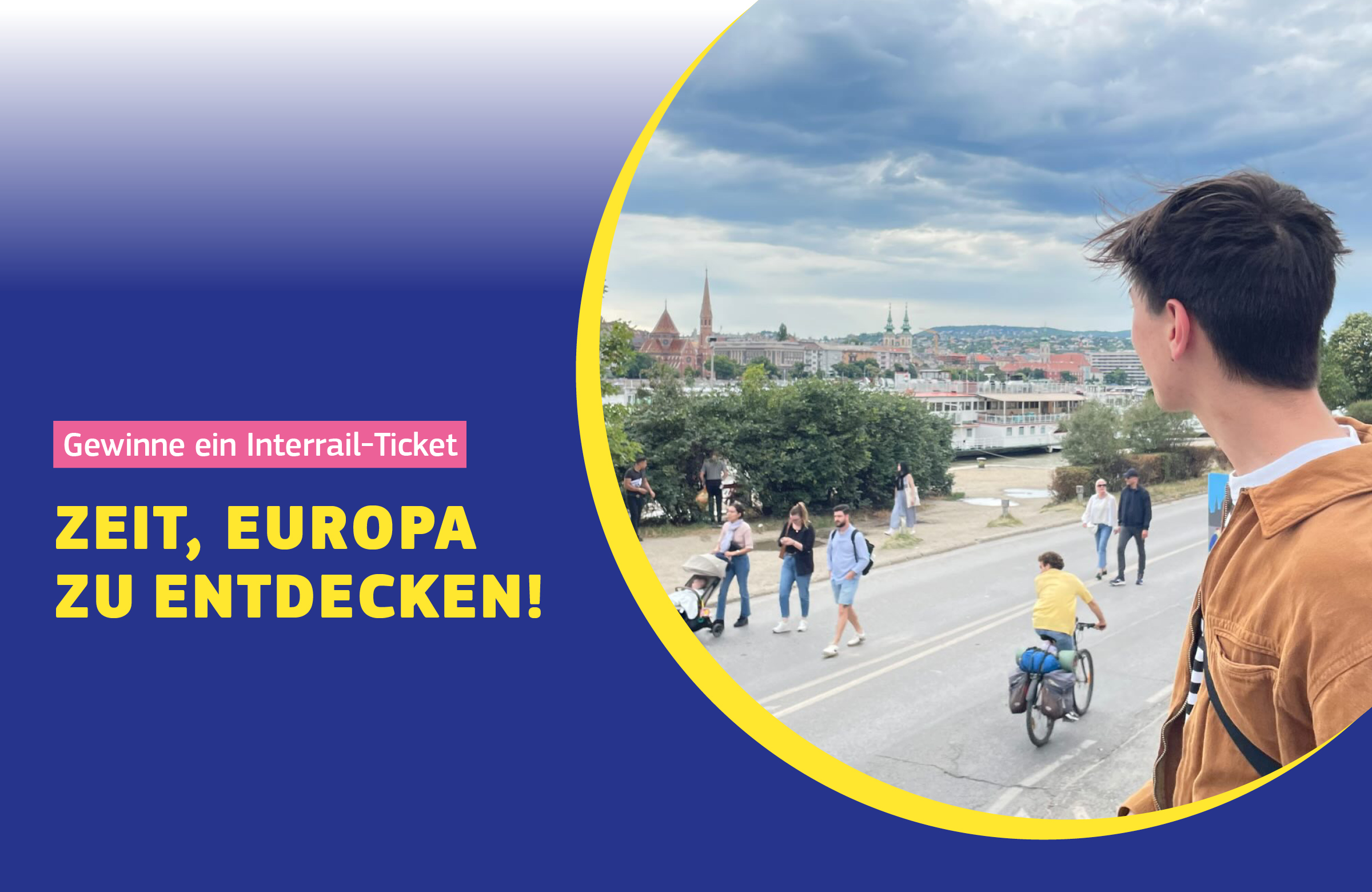 Zeit, Europa zu entdecken! Gewinne ein Interrail-Ticket. Bild von einem Reisenden in Budapest.
