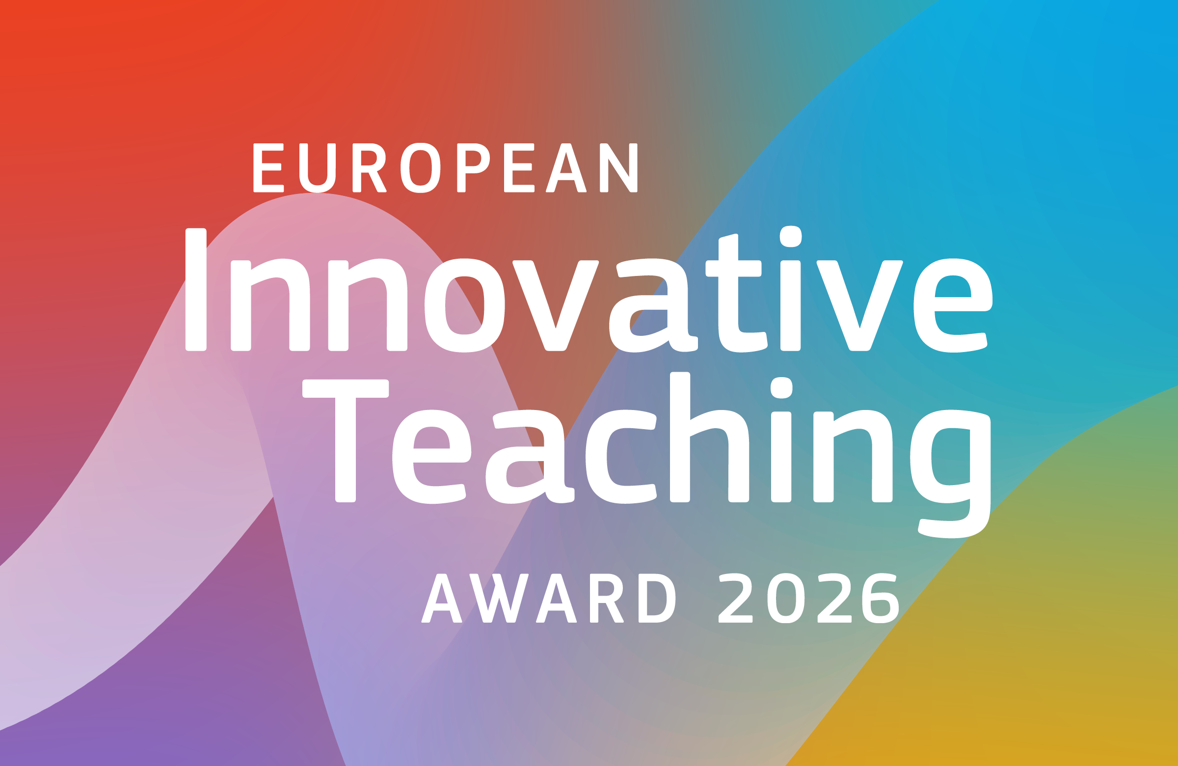 Farbiger Hintergrund mit einer dynamischen Linie und dem Text "European Innovative Teaching Award 2026"